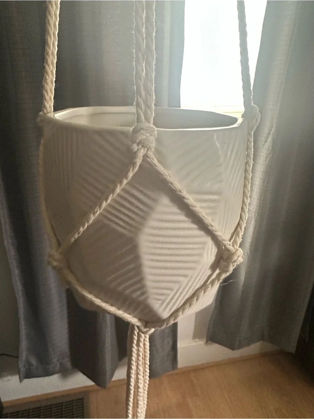 Neutral Cotton Macramé Hanging Plant Holder - Home Accents